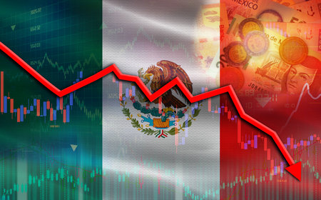 Mexico financial fall on economy market. Mexico financial crisis on economic graphの写真素材