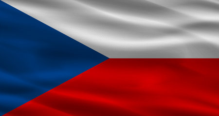 Czech Republic flag with fabric texture. Realistic flag of Czech Republic wavingの写真素材
