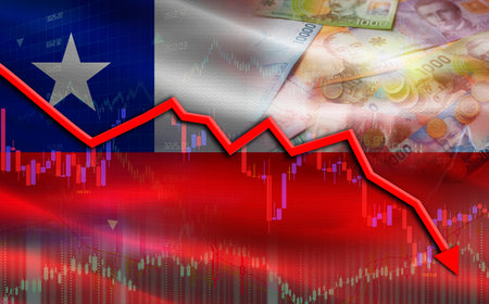 Chile financial fall on economy market. Chile financial crisis on economic graphの写真素材