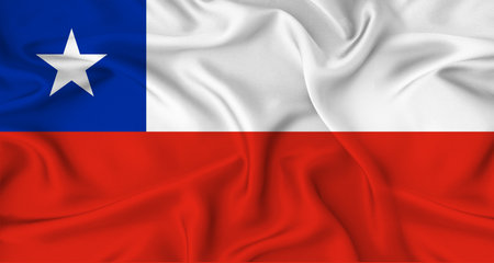 Realistic Chile flag waving. Close up of flag of Chile with cloth textureの写真素材