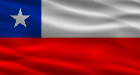 Chilean flag with fabric texture. Realistic flag of Chile wavingの写真素材