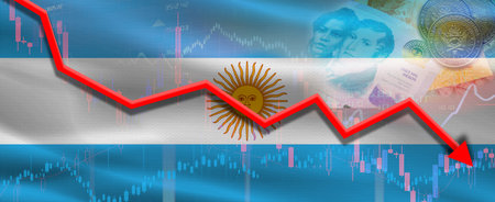 Argentina financial crisis on economic graph. Financial fall of Argentina on economy marketの写真素材