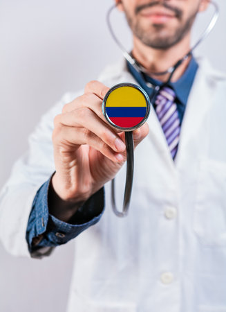 Colombia health and medical insurance concept. Colombia healthcare system, doctor holding stethoscopeの写真素材