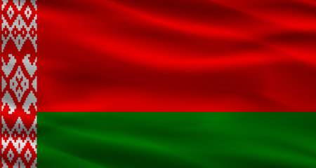 Belarusian flag with fabric texture. Realistic flag of Belarus wavingの写真素材