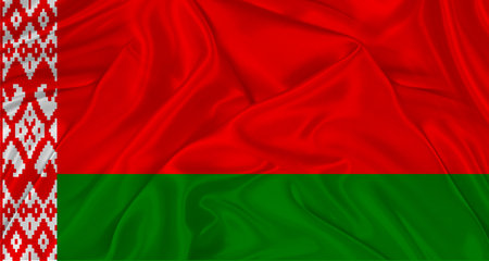 Flag of Belarus with cloth texture. Close up of Belarus flag wavingの写真素材