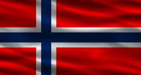 Norway flag with fabric texture. Realistic flag of Norway wavingの写真素材