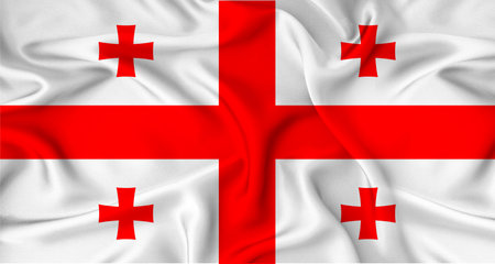 Realistic Georgia flag waving. Close up of flag of Georgia with cloth textureの写真素材