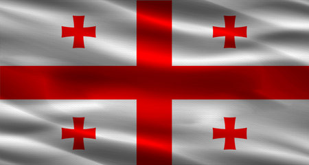 Georgia flag with fabric texture. Realistic flag of Georgia wavingの写真素材