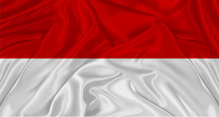 Flag of Monaco with cloth texture. Close up of MonÃ©gasque flag wavingの写真素材