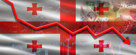 Georgia financial crisis on economic graph. Financial fall of Georgia on economy marketの写真素材