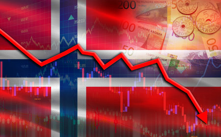 Norway financial fall on economy market. Norway financial crisis on economic graphの写真素材