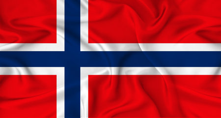 Realistic Norway flag waving. Close up of flag of Norway with cloth textureの写真素材