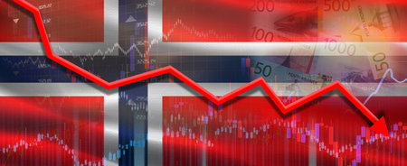 Norway financial crisis on economic graph. Financial fall of Norway on economy marketの写真素材