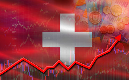 Switzerland economic growth on financial graph. Switzerland financial growth on market graphの写真素材