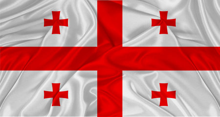 Flag of Georgia with cloth texture. Close up of Georgian flag wavingの写真素材