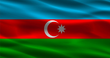 Azerbaijan flag with fabric texture. Realistic flag of Azerbaijan wavingの写真素材
