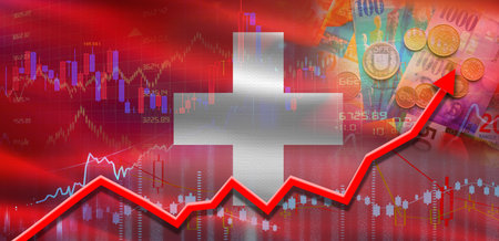 Switzerland financial growth on market graph. Switzerland economic growth on financial graphの写真素材