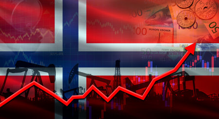 Oil pumps with Norway flag. Oil production with Norway flag, petroleum industryの写真素材