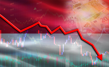 Monaco financial fall on economy market. Monaco financial crisis on economic graphの写真素材