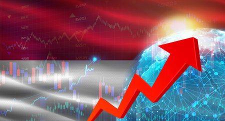 Global financial growth with Monaco flag. Financial growth with Monaco flag on economic backgroundの写真素材