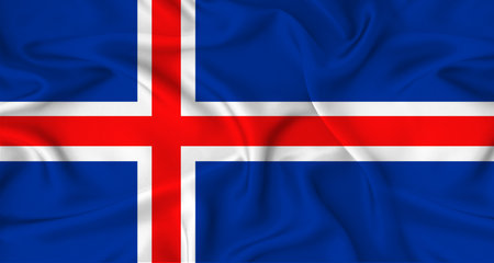 Realistic Iceland flag waving. Close up of flag of Iceland with cloth textureの写真素材