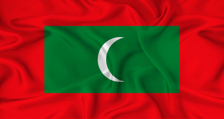 Realistic Maldives flag waving. Close up of flag of Maldives with cloth textureの写真素材
