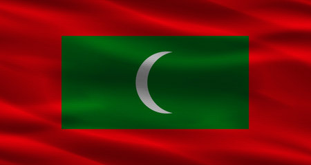 Maldives flag with fabric texture. Realistic flag of Maldives wavingの写真素材