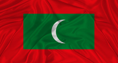 Flag of Maldives with cloth texture. Close up of Maldives flag wavingの写真素材