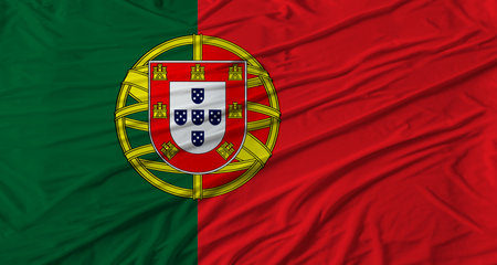 Close up of Portugal flag waving. Flag of Portugal with cloth textureの写真素材