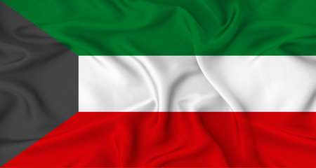 Realistic Kuwait flag waving. Close up of flag of Kuwait with cloth textureの写真素材