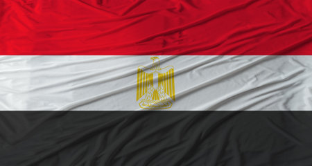 Close up of Egypt flag waving. Flag of Egypt with cloth textureの写真素材