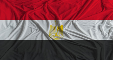 Egyptian flag with fabric texture background. National flag of Egypt with cloth textureの写真素材