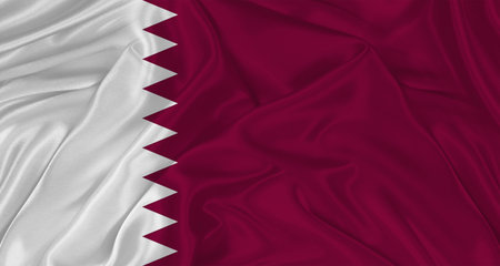 Flag of Qatar with cloth texture. Close up of Qatar flag waving