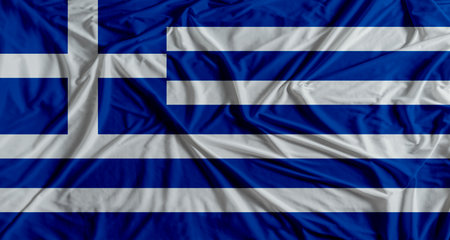 Greek flag with fabric texture background. National flag of Greece