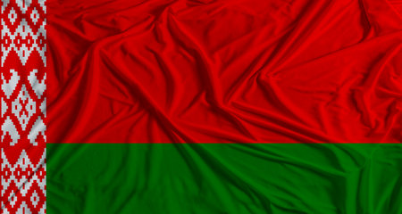 Belarusian flag with fabric texture background. National flag of Belarusの写真素材