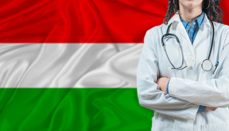 Medical professional on Hungary flag. Healthcare and wellness in Hungary, Conceptの写真素材