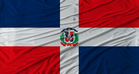 Dominican flag waving. Flag of Dominican Republic with cloth texture