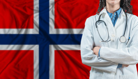 Medical professional on Norway flag. Healthcare and wellness in Norway, Conceptの写真素材
