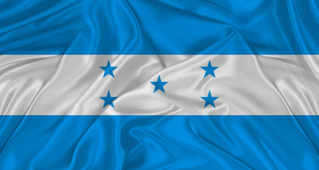 Flag of Honduras with cloth texture. Close up of Honduras flag wavingの写真素材