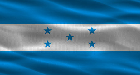 Honduras flag with fabric texture. Realistic flag of Honduras wavingの写真素材