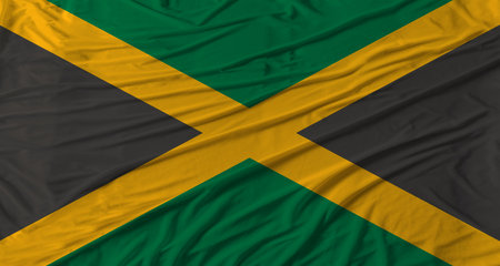 Jamaican flag waving. Flag of Jamaica with cloth textureの写真素材
