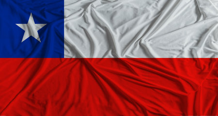 Chilean flag with fabric texture background. National flag of Chileの写真素材