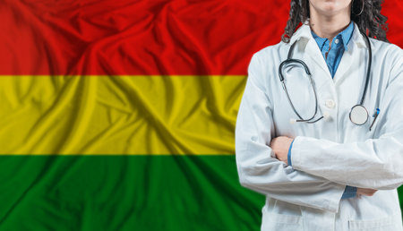 Medical professional on Bolivia flag. Healthcare and wellness in Bolivia, Conceptの写真素材
