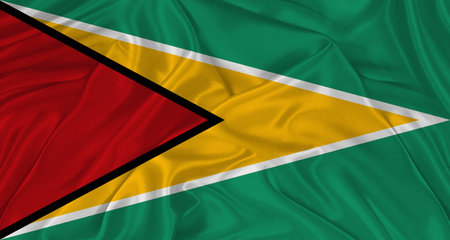 Flag of Guyana with cloth texture. Close up of Guyana flag wavingの写真素材