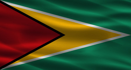 Guyana flag with fabric texture. Realistic flag of Guyana wavingの写真素材