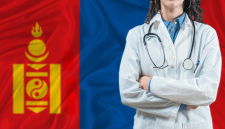 Medical professional on Mongolia flag. Healthcare and wellness in Mongolia, Conceptの写真素材