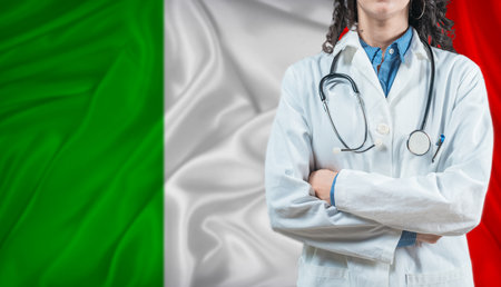 Medical professional on Italy flag. Healthcare and wellness in Italy, Conceptの写真素材