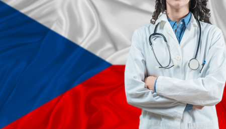 Medical professional on Czech flag. Healthcare and wellness in Czech Republic, Conceptの写真素材