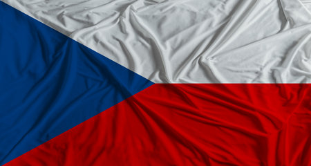 Czech flag with fabric texture background. National flag of the Czech Republic with cloth textureの写真素材