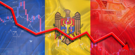 Moldova financial crisis on economic graph. Financial fall Moldovan on economy market